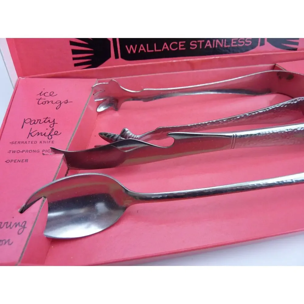 Vintage Stainless Steel Party Trio Tongs Spoon Set Housewarming Gift Spring